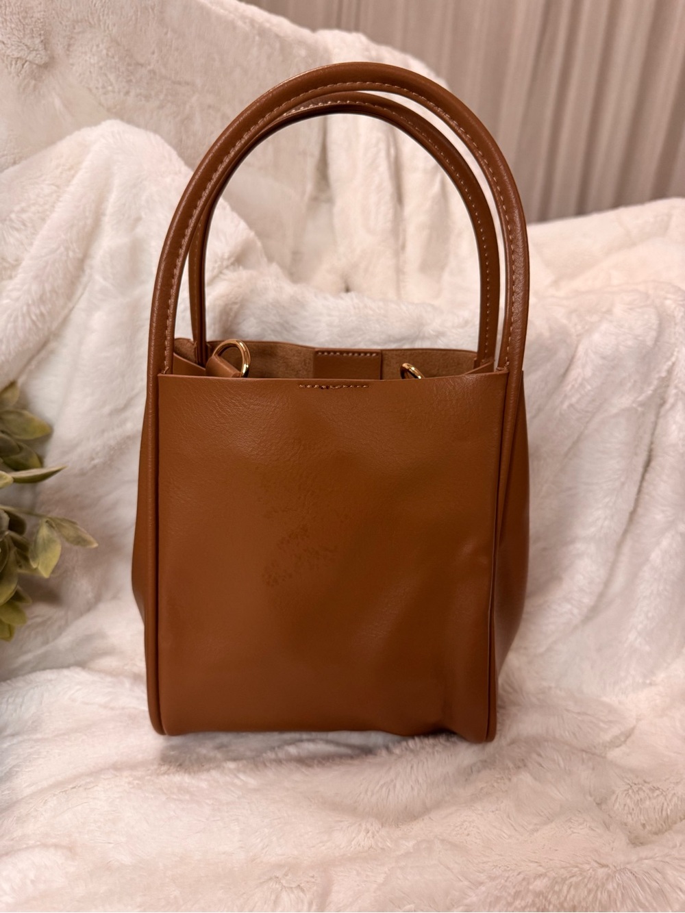 Anthropologie Cognac Brown Structured Crossbody Tote